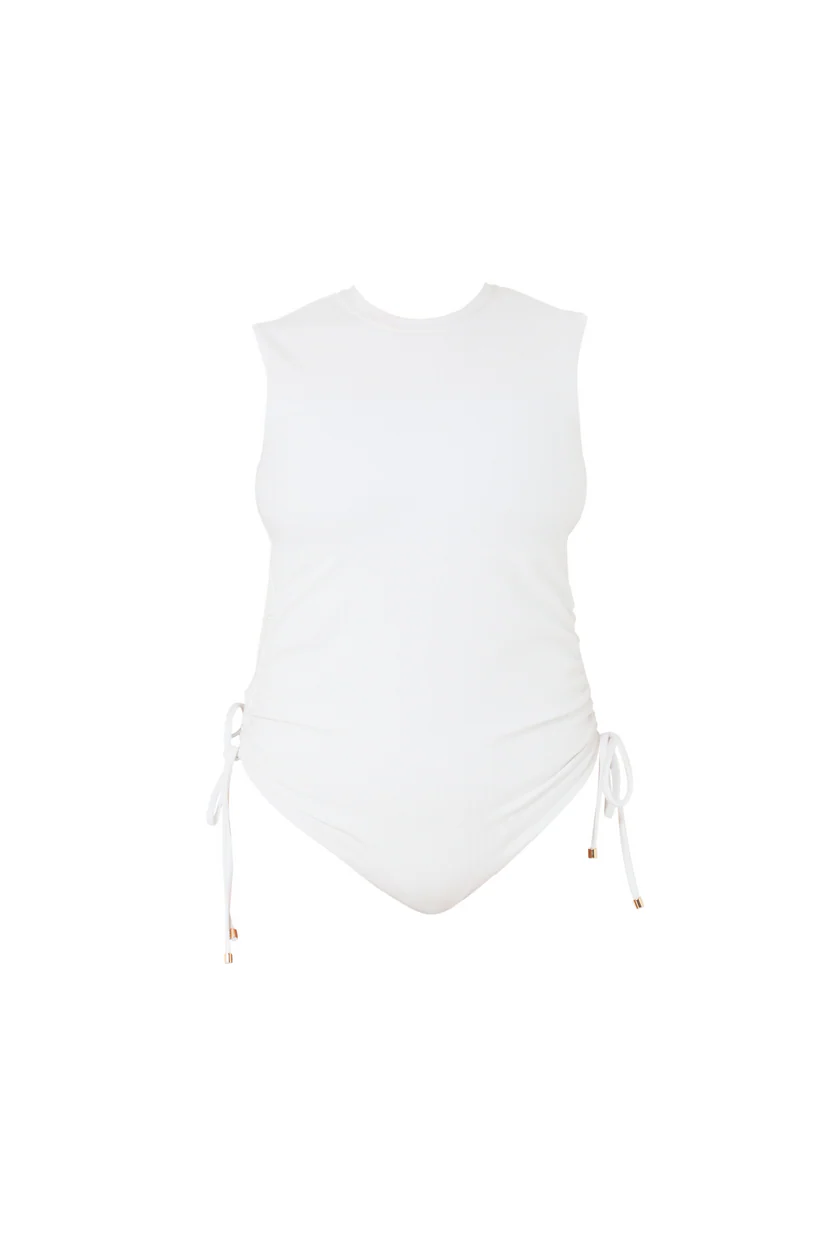 High Neck White Rib Swimsuit