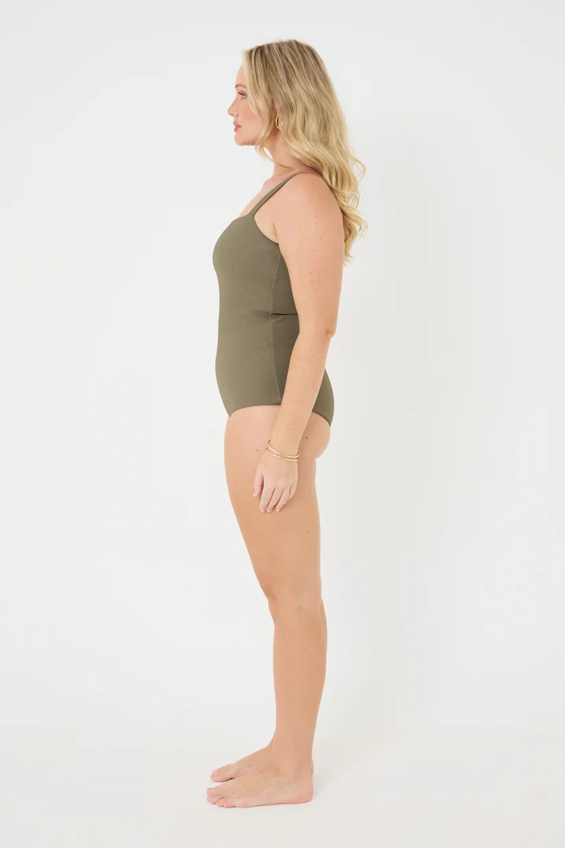 Classic Low-Cut Leg Olive Rib Swimsuit