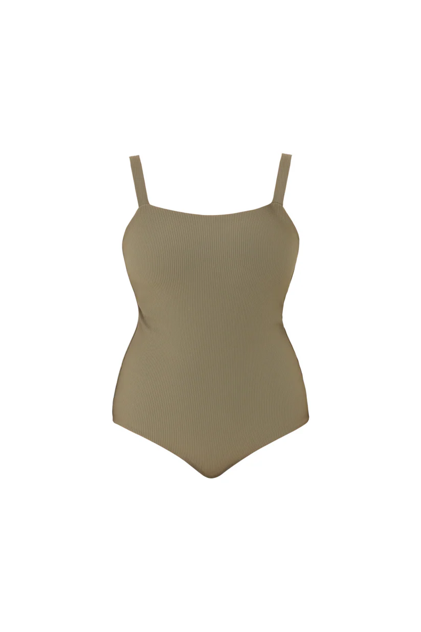 Classic Low-Cut Leg Olive Rib Swimsuit