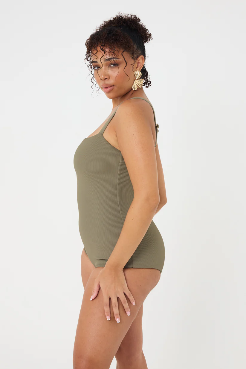 Classic Low-Cut Leg Olive Rib Swimsuit
