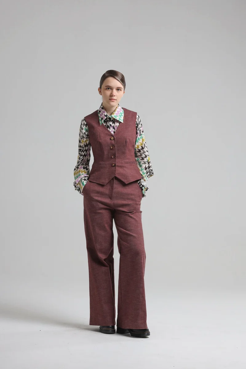 Burgundy Vest in Denim