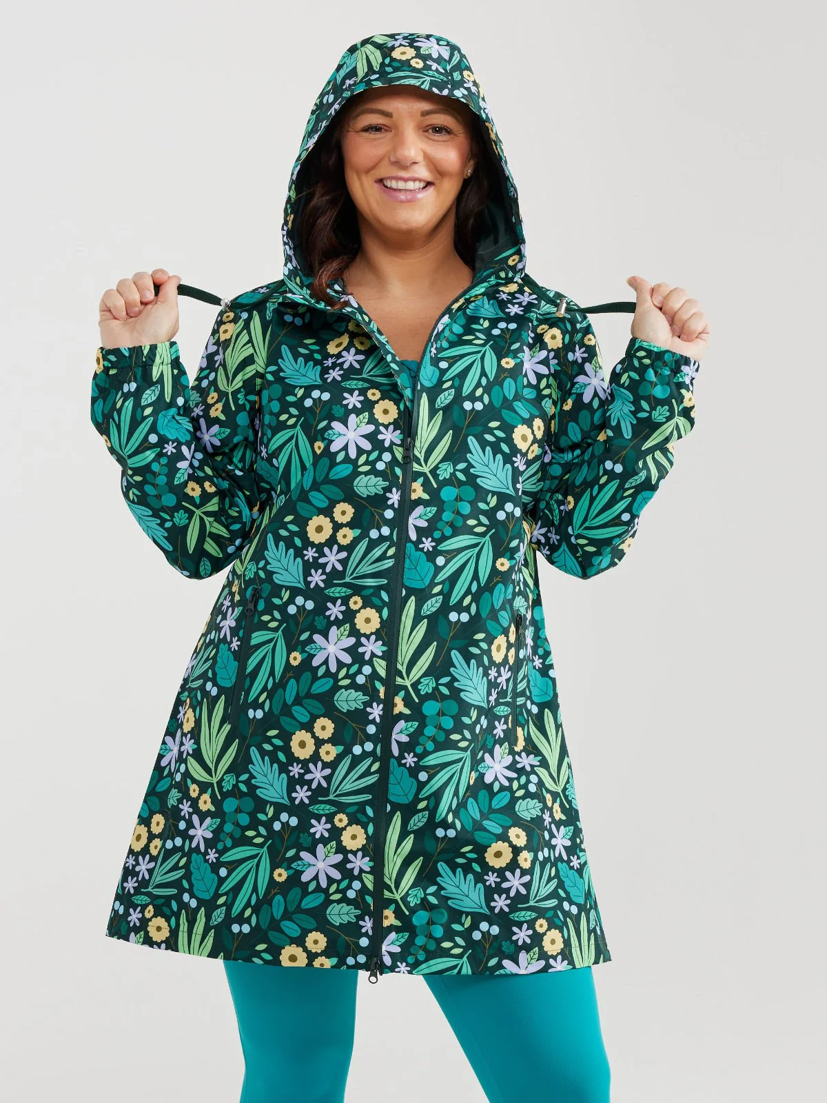 Leaves and Blooms Longline Raincoat