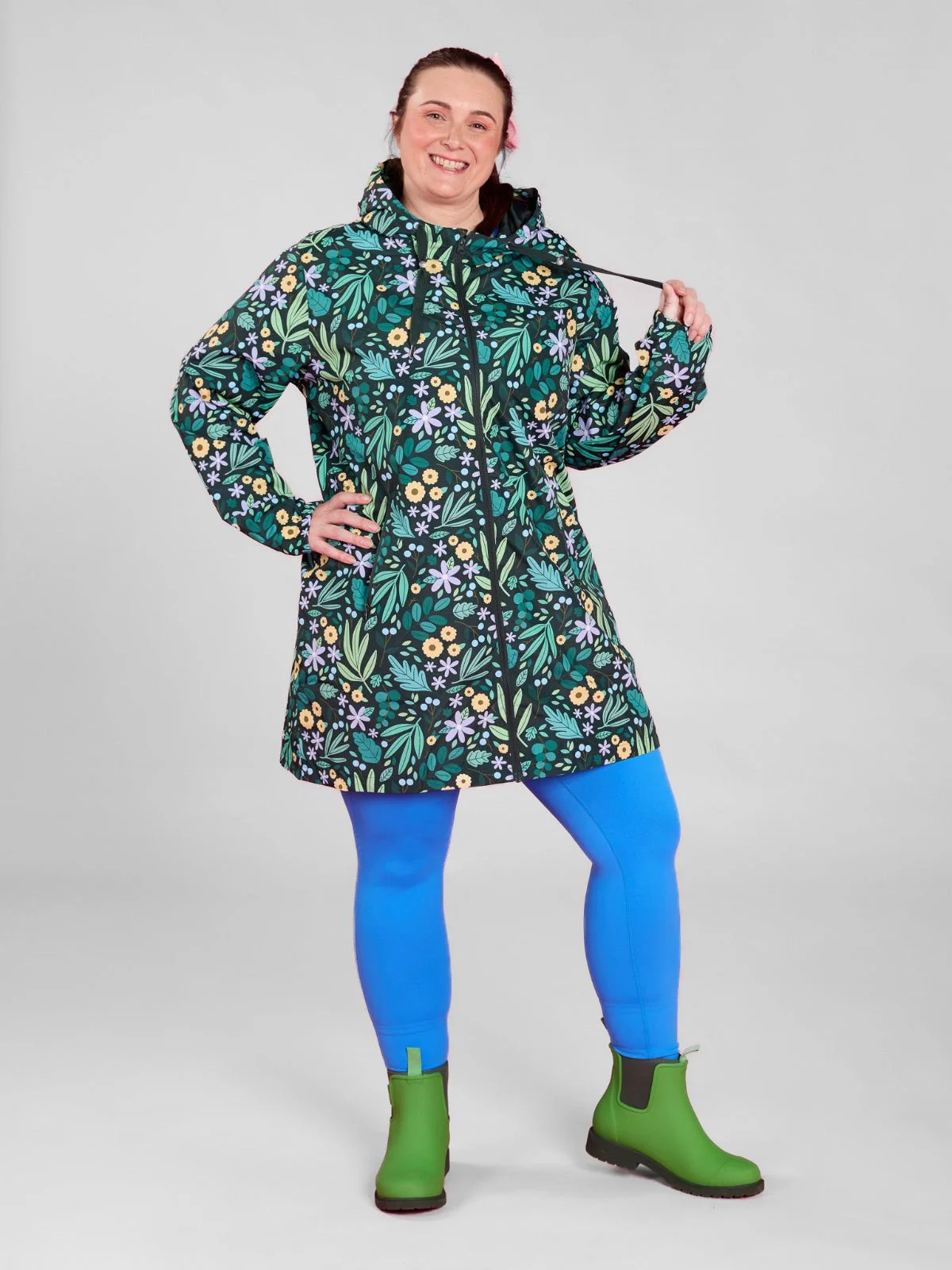 Leaves and Blooms Longline Raincoat