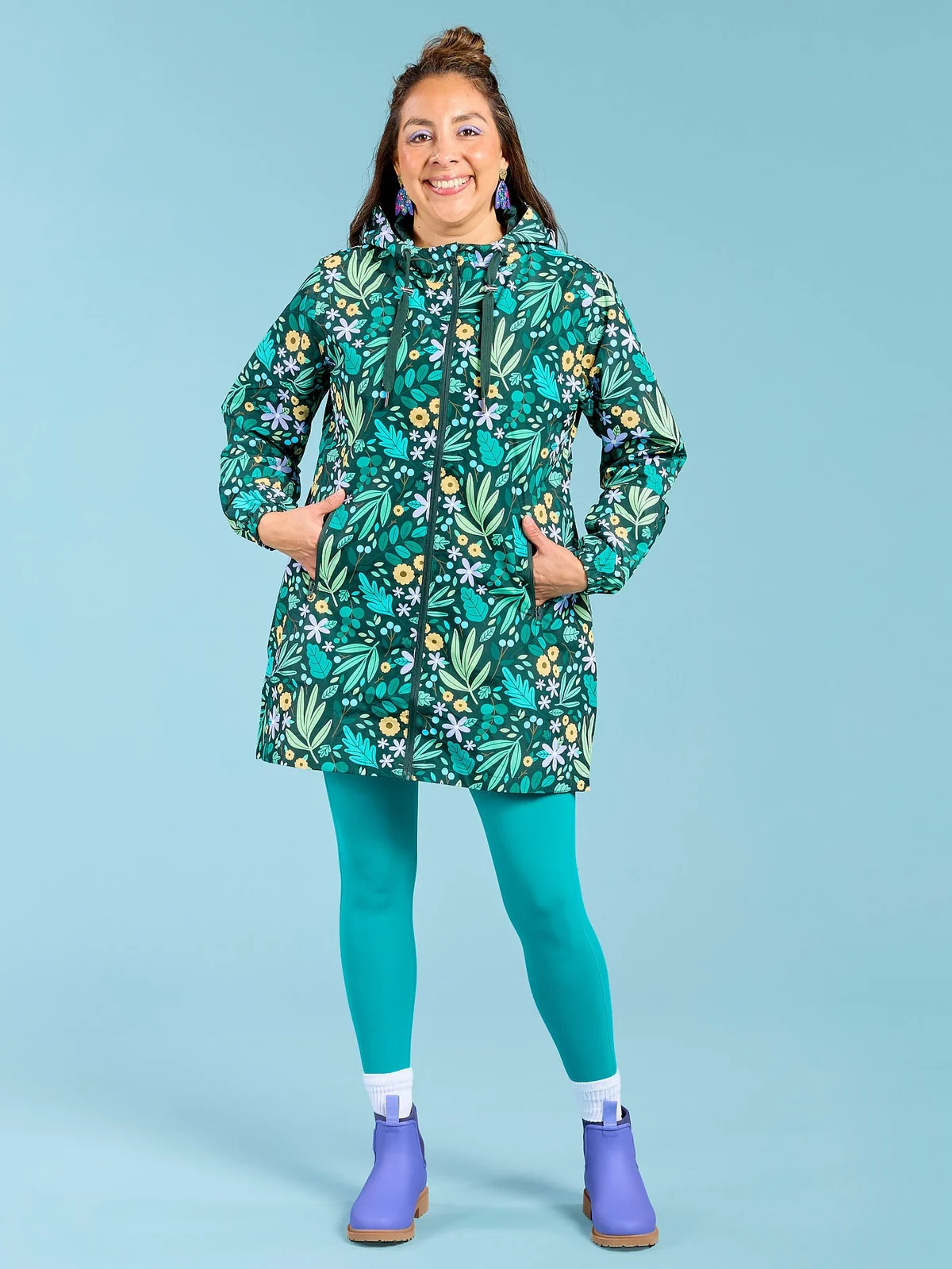 Leaves and Blooms Longline Raincoat