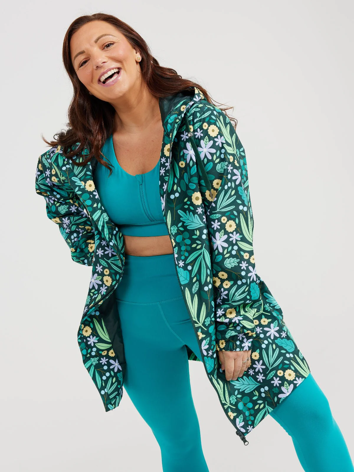 Leaves and Blooms Longline Raincoat