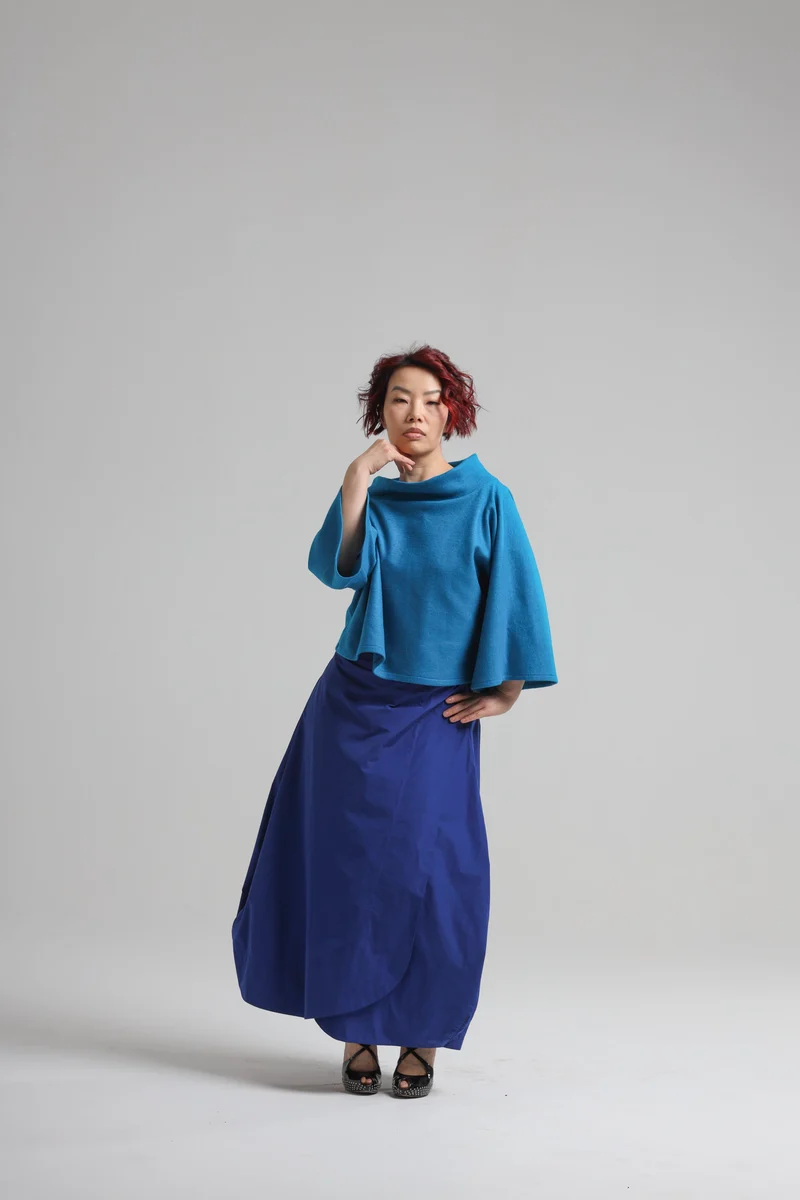 Sally Top in Blue Boiled Wool