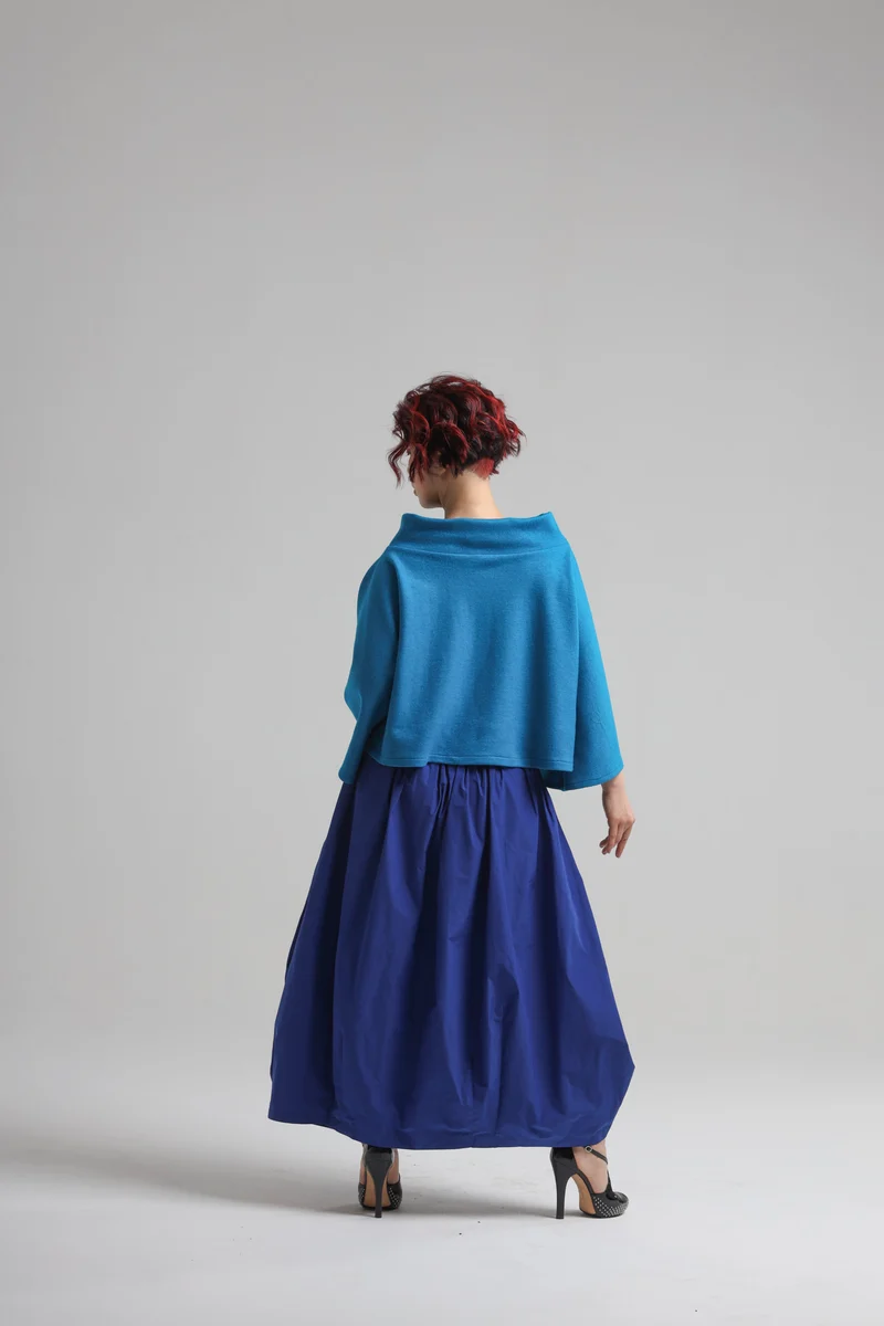 Sally Top in Blue Boiled Wool